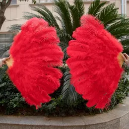 Estatuetas decorativas atacado pena de avestruz natural grande ventilador para casa dobrável 13 plumas de osso fãs de mão artesanato carnaval palco mostrar