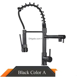 Kitchen Faucets Rozin Black Pl Down Sink Faucet Deck Mounted Dual Swivel Spout Crane Chrome Cold Mixer Tap 210724 Drop Delivery Home Dhdyw