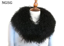 NGSG Frauen Echtpelz Kragen Solid Black Natürliche Echte Mongolische Schafe Wolle Schal Mantel Winter Anpassen Mehrfarbig Y2010074076038