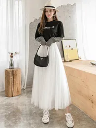 Signe Tigena Basic Long Maxi Tutu Tulle Skirts Women Women corean Vintage Mesh A Line Elastico Gonna a pieghe ad alta vita femmina per ogni motivo