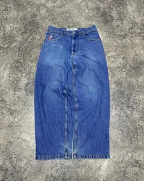 2024 Últimos niños grandes patrón bordado azul retro Y2KBaggy Jeans cintura alta lavado pantalón de pierna recta 240103