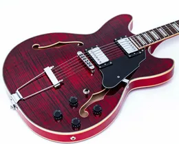 Grote Red Flame Maple 335 Style Semi Hollow Archtop Jazz Electric Guitar F Holes