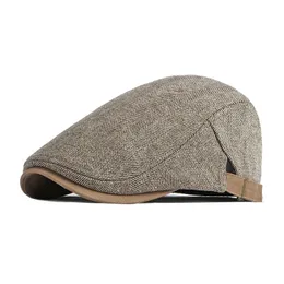 Retro Sboy Cap Men Autumn Winter Herringbone Duckbill Hat Tweed Flat Peaked Basker Kvinnor Målare Gatsby Kör 240103