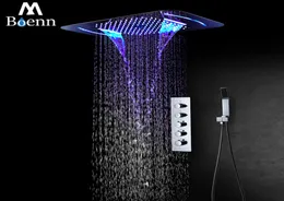 M BOENN RAIN SHAIL SYSTEMS LED 샤워 헤드 욕실 수도꼭지 온도 조절제 밸브 목욕 믹서 탭 임베디드 천장 샤워 세트 크롬 L2421546