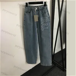 Designer Jeans Women High Waisted Straight Leg Casual Alphabet Print Blue Jeans Street Denim Pants