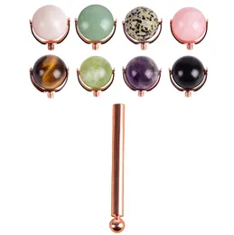 Natural Stone Ball Jade Roller Crystal Rose Quartz Amethyst Face Massage Roller rostfritt stål Wand Face Eye Massager utbytbar huvud Skönhet Skinvårdsverktyg