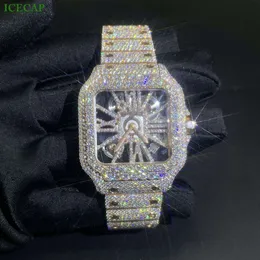 Özel Moda Takı Lüks Sarı Bling Full Diamond Saat Hip Hop buzlu VVS Moissanite Mekanik Saatler