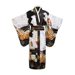 Giyim Siyah Kadın Lady Japon Geleneği Yukata Kimono Obi Çiçek Vintage Gece Elbise Cosplay Kostüm Bir Beden