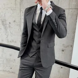 남자 양복 (재킷 조끼 바지) 2024 최신 디자인 흑인 공식 남자 패션 신랑 턱시도 웨딩 파티 남성 3 피스 슈트