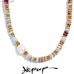 Ожерелья с подвесками Yhpup, модный натуральный камень, пресноводный жемчуг, воротник-цепочка, ожерелье из нержавеющей стали, стильные бусины ручной работы, ювелирные изделия, подарок-бижутерия