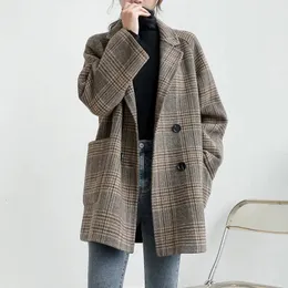 Naizaiga 100 Wool Women's wool coat mid-length beige coffee plaid Overcoat Double-sided woolen cloth greatcoat KSDR8 240102