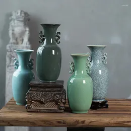 Vases Celadon Porcelain Rhyme Series Dried Flower Vase Crafts Living Room Arrangement Furnishings Ornaments Hydroponic