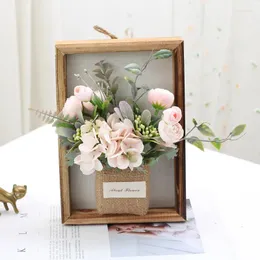 Decorative Flowers Artificial Flower Plant Picture Frame Wall Wood Hanging Bud Hydrangea Decorations Accessories Supplies Valentine's Day