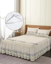 Sängkjol lavendelblommor Böhmen elastisk utrustade sängöverdrag med örngott skyddande madrass täcker sängkläder set ark