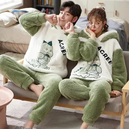 スウェットシャツ冬の厚いパジャマスリープウェアカップルパマセット女性男性漫画動物韓国愛好家