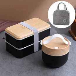 Bento Box in legno da 40 once Lunch Box per microonde Contenitore per alimenti Contenitore per bambini Set di stoviglie portatile per ufficio scolastico per bambini 240103