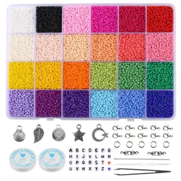 TessyStore 2mm Glass Seed Beads مربع مع أدوات حبات الأبجدية لمجوهرات صنع سوار خواتم DIY Jewelry Kit 240102