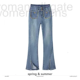 Calças de brim femininas designer micro queimado jeans para primavera/verão novas calças de cintura emagrecimento breasted xs5y 0e64