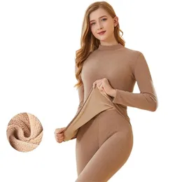 Winter Women's Thermal Underwear Thick Intimate Set Berber Fleece 2 Pieces Underpanties and Undershirts 240103
