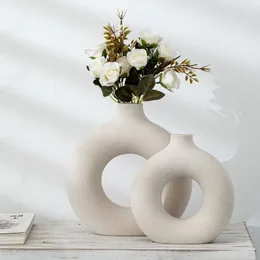 Nordic Runde Hohl Keramik Vase Donuts Blumentopf Home Dekoration Zubehör Büro Desktop Wohnzimmer Innen Dekor Geschenk 240103