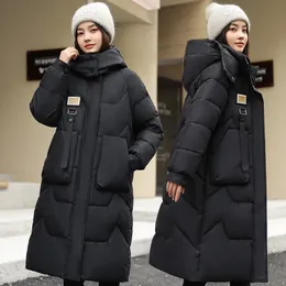Inverno feminino jaqueta longa parkas feminino para baixo algodão com capuz casaco grosso quente jaquetas à prova de vento casual estudante casaco 240103