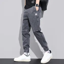 Mens Jeans Autumn Winter Cargo Pants Elastic Denim Trousers Solid Color Joggers Casual Harem Male Fashion Streetwear 240102