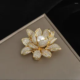 Broches Broche de loto de circón de industria pesada de lujo planta de alta calidad ramillete de flores traje abrigo diseño Pin accesorio regalo