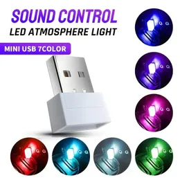 1pc mini luz led usb, controle de som luz da atmosfera interior do carro, lâmpada ambiente decorativa rgb luzes estroboscópicas pc auto lâmpadas coloridas