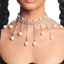 Pingente colares criativo goth multi-camada borla imitação-pérola corrente colar feminino casamento nupcial punk grânulos jóias de halloween