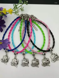 Charm Bracelets Multicolor Bracelet Jewelry Tibetan I Love Cheering Pendant Blending Braided Rope For Women Gift 025