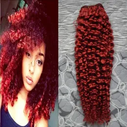 Wefts Vermelho Cabelo Peruano Kinky Curl Weaves Bundles 100g / 1 PCS Cabelo Virgem Peruano Afro Kinky Curly Cabelo Humano Dupla Qualidade de Trama, Sem Galpão