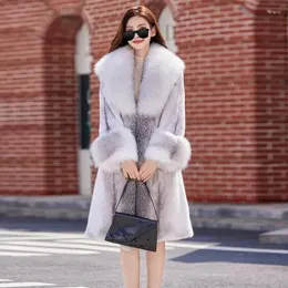 Kvinnors päls 2024 Vinter Förhindra Mink Jacket Overcoat Fashion Loose Cross Collar Coats Long Thicke Warm Parker Coat