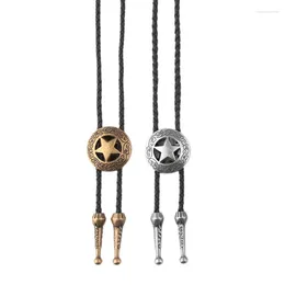 Noeuds papillon élégant Bolo cravate avec pendentif gravé Cowboy sculpture cravate collier occidental Cool Bola Costume DXAA