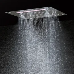 Cabeças de luxo banheiro LED teto chuveiro cabeça acessórios sus304 400x400mm funções chuva cachoeira névoa chuveiro df5326