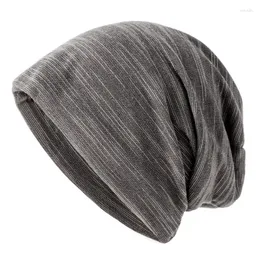 Bérets rayés Skullies bonnets pour hommes femmes chapeau mince respirant Turban tricoté coton Double couche tissu casquettes Bonnet décontracté