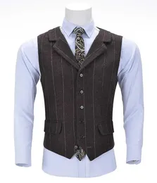 Blazers Men's Suit Vest Gray Brown Herringbone Wool Cotton Notch Plaid Slim Form Formal Waistcoat Jacket For Wedding Groomsmen kläder