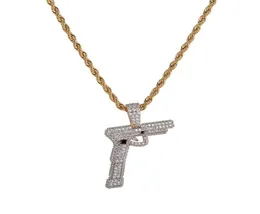 Hip Hop Jewelry Iced Out Goldsilver Color Plated Gun Pendant Necklace Micro Pave Zircon Charm Chain for Men1468718