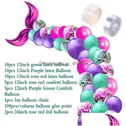 Party Decoration Fengrise 44st/Set Balloon Little Mermaid Theme Decor Birthday For Kids Favor Wedding Drop Delivery Home Garden Fes Dhjqi