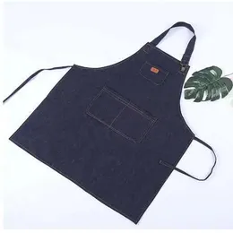 Aprons Unisex Simple Denim Apron Kitchen Accessory Sleeveless Apron Cooking Restaurant Barista Work Apron Durable Sanitary Baking