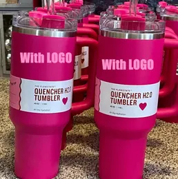 بيع جيدا 1: 1 نفس Quencher H2.0 Cosmo Pink Parade Tumbler 40 Oz 4 ساعات ساخنة 7 ساعات بارد 20 ساعة أكواب المثلجة 304 Swig Wine Mugs عيد الحب هدية فلامنغو المياه الزجاجات A0103