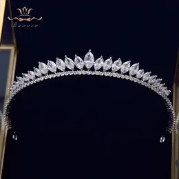 Halsband eleganta blad tydliga zirkonbröllop tiaras hårband kristall brudar hårtillbehör kväll smycken