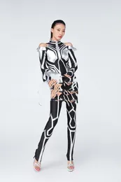 Scen Wear Silver Futuristic Sci-Fi Costume Black Elastic Jumpsuit