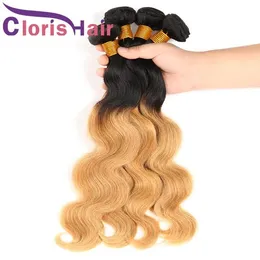 Wefts Mink Brazilian Malaysian Virgin Blonde Ombre Bundles 1B 27 Body Wave Hair Weaves Dark Roots Honey Blonde Human Hair Extensions 3pc