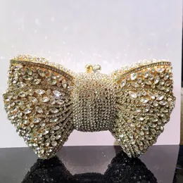 Kadınlar Lüks Bow Taş Debriyaj Çantaları Lady Crystal Akşam Metal Yeşil Minaudiere Siyah Çanta Düğün Partisi 240102