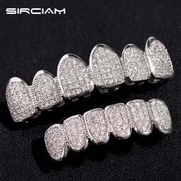 Кольца Iced Out Bling Кристалл Циркон Зубы Grillz для унисекс Кубический Циркон Асфальтированные Зубы Грили Шапки Верхний Нижний Набор Вечеринка Хип-Хоп Ювелирные Изделия