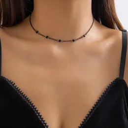 Cara Purui Gothic Crystal Beads Colar para mulheres minimalistas de jóias de corrente de bola preta no pescoço Acessórios para festas