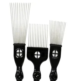 Fist Afro Stianless Steel Wide Pick Metal Hair Plast Comb Handle Brush Ten tårar Svart med SQCIT BABYSKIRT9827319