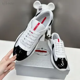 Sneakers di lusso in pelle Americas Cup in pelle verniciata di alta qualità uomo donna scarpe da ginnastica piatte scarpe casual con lacci in rete nera scarpe sportive da runner da esterno