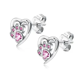 Stud Sterling Sier Cute Cat Paw Heart Earrings Zircon Earrings Minimalist Gifts for Girls