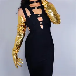 Latex Long Gloves Faux Patent Leather 35quot 90cm XL Big Puff Sistels Gold Gold Women Long Long Leather Gloves New WPU209 2010505046655